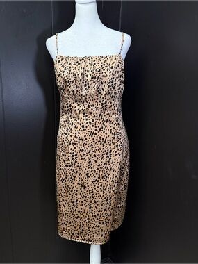 Leopard Print Midi Slip Dress in Tan and Black